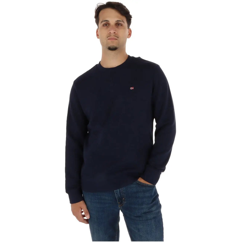 Marineblau Napapijri Herren-Sweatshirt aus Baumwolle mit Rundhalsausschnitt und kleinem, gesticktem Logo auf der linken Brust