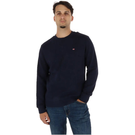 Marineblau Napapijri Herren-Sweatshirt aus Baumwolle mit Rundhalsausschnitt und kleinem, gesticktem Logo auf der linken Brust
