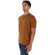 Napapijri Herren-Baumwoll-T-Shirt in Kamelfarbe mit Rundhalsausschnitt, senffarbenem Stoff und dezentem Ton-in-Ton-Logo auf der Brust