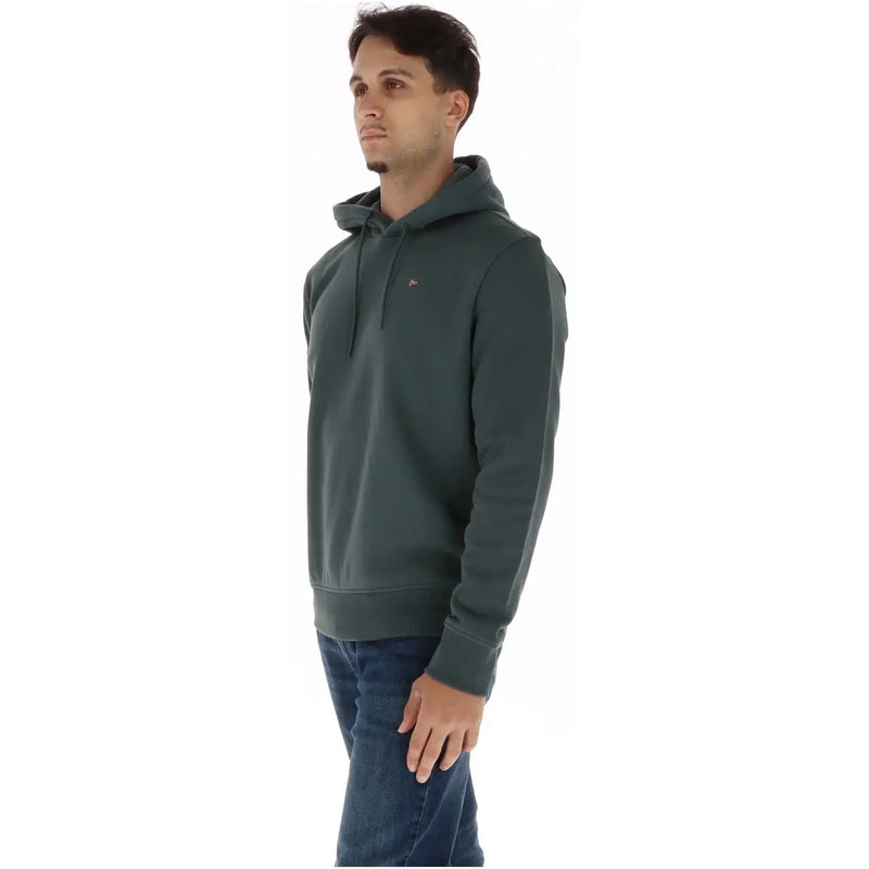 Napapijri Herren-Hoodie aus grüner Baumwolle mit dunkelgrüner Kapuze und kleinem roten Logo auf der Brust