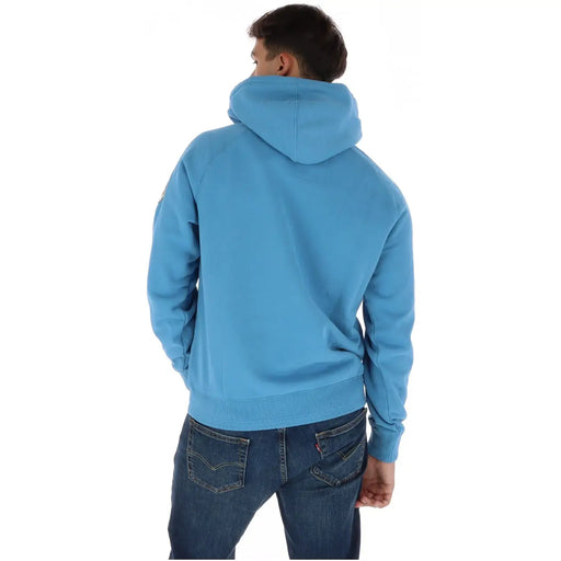 Napapijri Herren-Hoodie, hellblauer Baumwoll-Sweatshirt mit einfarbiger Kapuze und gerippten Bündchen und Saum