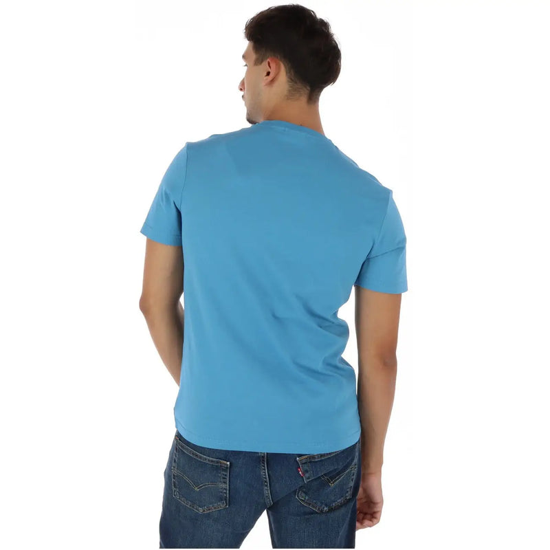Napapijri Herren-T-Shirt aus hellblauer Baumwolle mit kurzen Ärmeln, Rundhalsausschnitt und Crew-Ausschnitt, Vorderansicht