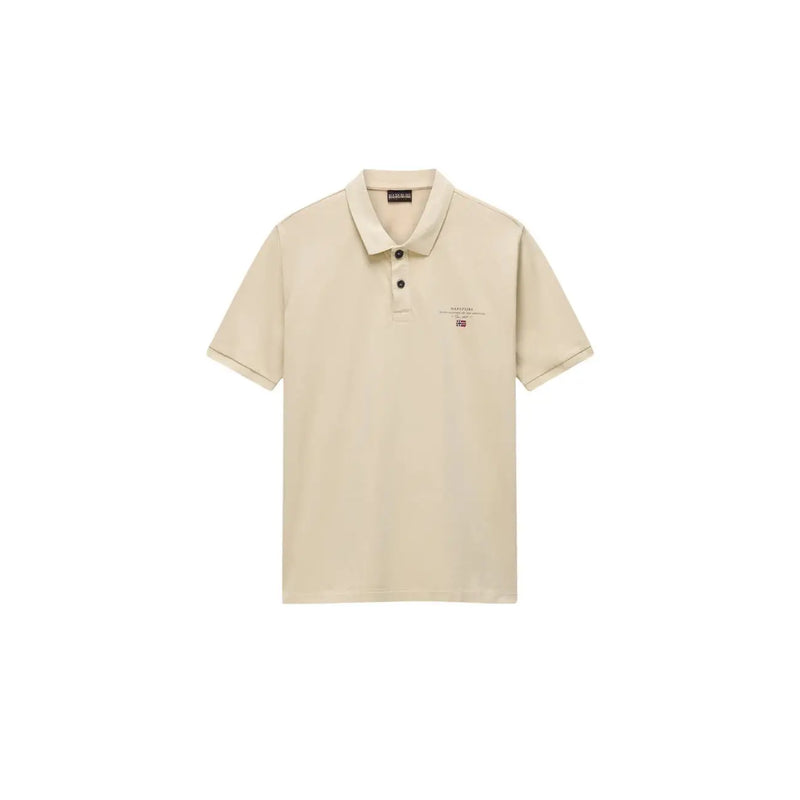 Napapijri men polo shirt short sleeve yellow cotton featuring a beige polo with black buttons and embroidered logo