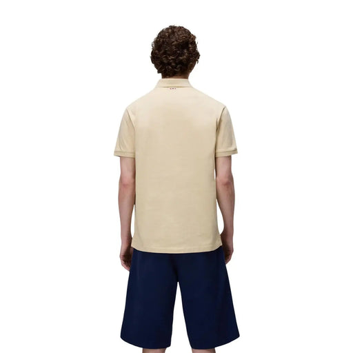 Beige napapijri men polo shirt short sleeve cotton with classic collar and subtle logo at back of the neck
