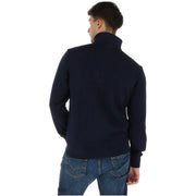 Napapijri Herren-Sweatshirt, blauer Baumwoll-Rollkragenpullover, marineblauer Pullover mit hohem Kragen und Reißverschluss, Vorderansicht