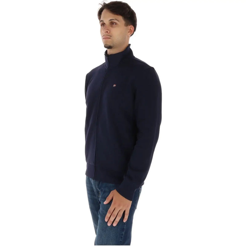Napapijri Herren-Sweatshirt, marineblaue Baumwoll-Fleecejacke mit Reißverschluss und kleinem, gesticktem Logo auf der linken Brust