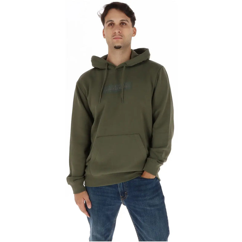 Olivgrün Napapijri Herren-Sweatshirt aus Baumwoll-Polyester-Mischgewebe mit Kapuze, dezentem Brustlogo und Kängurutasche