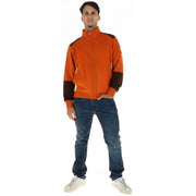 Napapijri Herren-Sweatshirt, orangefarbene Baumwoll-Trainingsjacke mit Reißverschluss, braunen Kontrasteinsätzen und Rollkragen