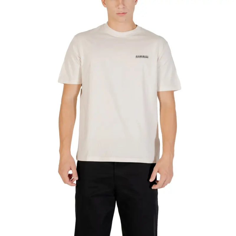 Off-white Napapijri Herren Kurzarm t-shirt mit kleinem, schwarzem, gesticktem Logo auf der linken Brust