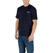 Marineblaues, kurzärmeliges Baumwollhemd Napapijri Männer t-shirt mit einem kleinen weißen Logo auf der linken Brust für Freizeitkleidung