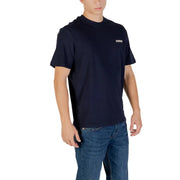 Marineblaues, kurzärmeliges Baumwollshirt mit Rundhalsausschnitt und kurzen Ärmeln t-shirt mit kleinem weißen Logo auf der linken Brust von Napapijri Herrenkollektion