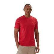 Red Napapijri men short sleeve cotton t shirt with small embroidered crocodile logo on left chest
