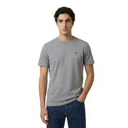 Grau Napapijri Rotes Herren-T-Shirt mit kurzen Ärmeln aus Baumwolle und kleinem, rotem, gesticktem Logo auf der linken Brust.