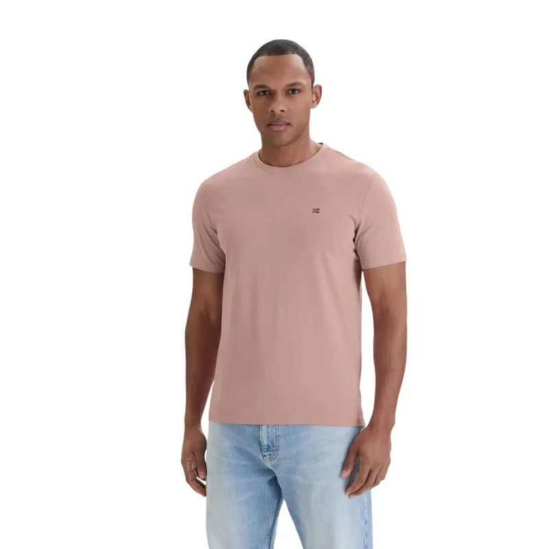 Napapijri Herren-T-Shirt, rot, kurzärmelig, aus Baumwolle in zartem Rosa, mit Rundhalsausschnitt und kleinem Logo auf der linken Brust