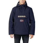 Napapijri Steppjacke für Herren in Marineblau mit Brusttasche und Aufnäher der norwegischen Flagge, Vorderansicht