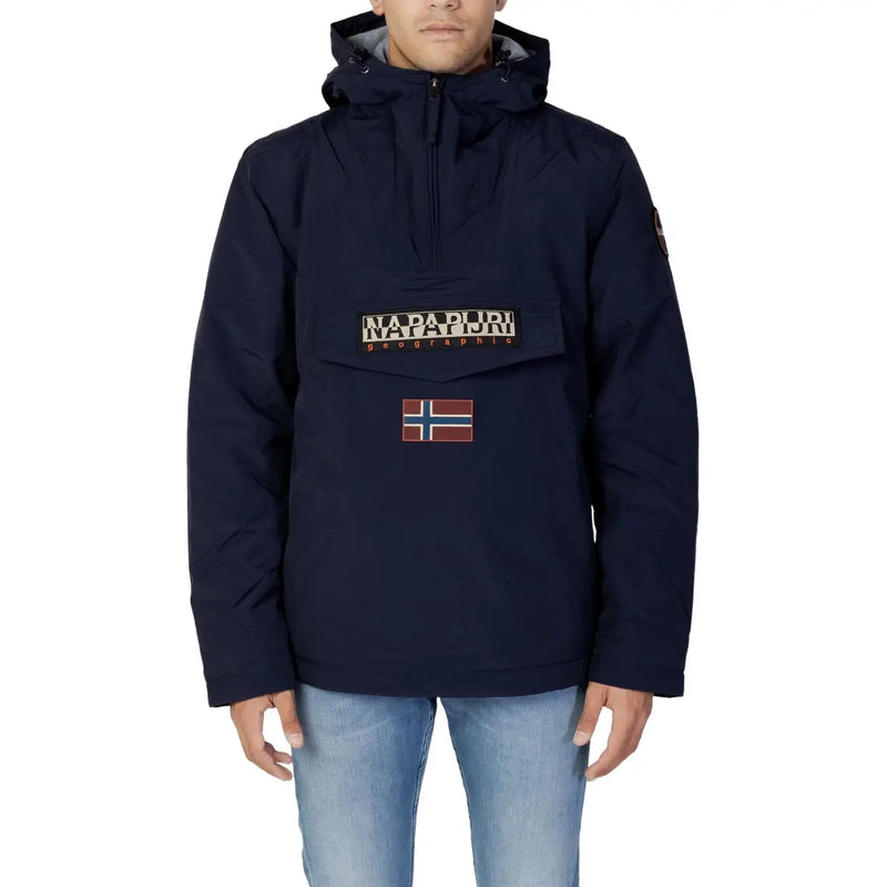 Napapijri Steppjacke für Herren in Marineblau mit Frontaufnäher mit Markennamen und norwegischer Flagge, Vorderansicht