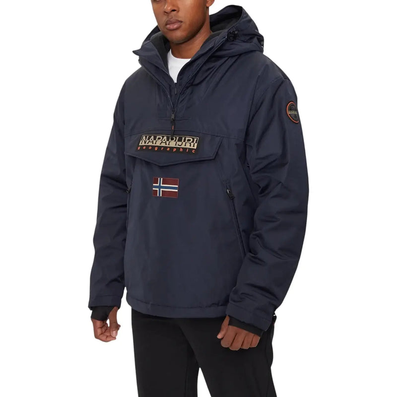 Napapijri Steppjacke für Herren in Marineblau mit Brusttasche und Aufnäher der norwegischen Flagge, Vorderansicht