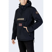 Napapijri Schwarze Steppjacke für Herren mit Frontaufnäher mit Markennamen und norwegischer Flagge, Vorderansicht