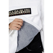 Napapijri Weiße Steppjacke für Herren mit schwarzem und beigem Logo-Patch auf der Brust, Vorderansicht
