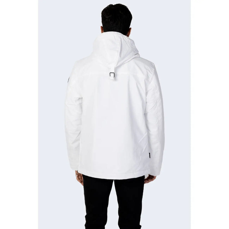 Napapijri Weiße Steppjacke für Herren mit schwarzen Schulter- und Rückendetails, Vorderansicht