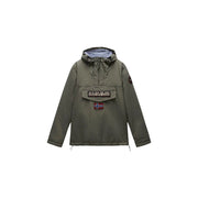 Napapijri Steppjacke Rainforest Winter 3 für Herren in Olivgrün mit aufgesetzter Vordertasche und hellblauem Kapuzenfutter (Vorderansicht)