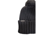 Napapijri Schwarze Wollmütze für Herren mit Rippstrick und Bommel, Vorderansicht