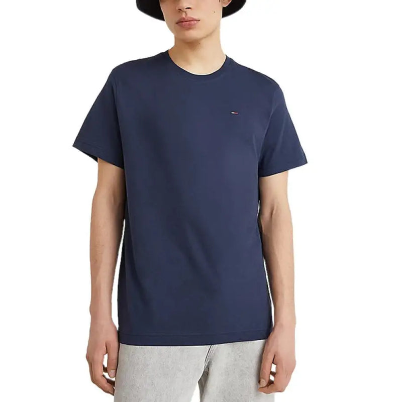 Navy blue crew neck T-shirt displayed in Tommy Hilfiger Men’s White Cotton T-Shirt product