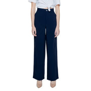 Navy blue high-waisted wide-leg viscose trousers for women from Street One