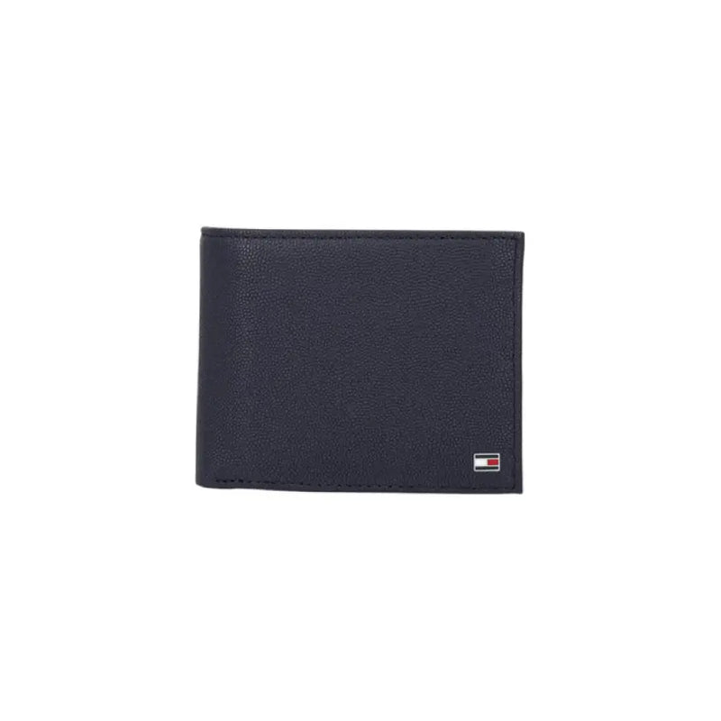 Navy blue leather wallet displayed in the Open Black Leather Wallet product image