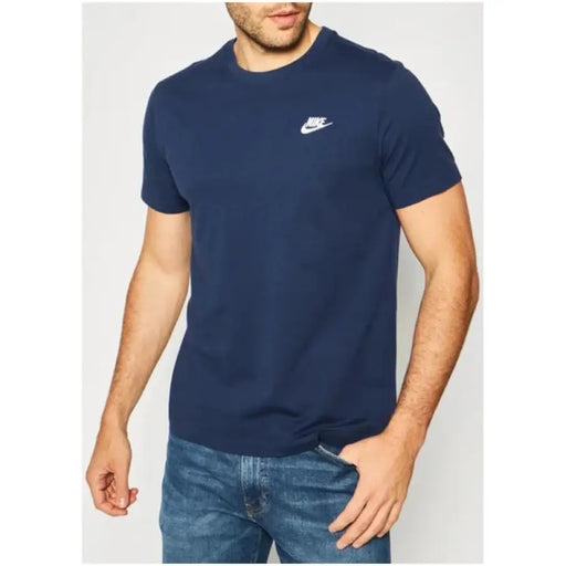 Marineblau Nike Kurzarm-Baumwollhemd für Herren T-shirt mit grünem Aufdruck im Produktbild