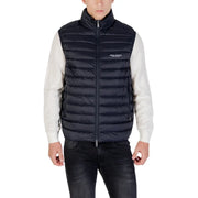 Marineblaue Steppweste mit hohem Kragen, Frontreißverschluss und armani exchange Logo auf der Brust