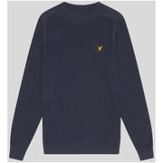 Navy blue ribbed knit sweater displayed as part of Navy Blue Ribbed Knit Sweater product listing
