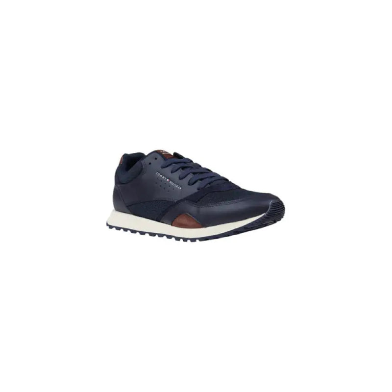 Navy blue and burgundy running shoe for athletic training and casual wear