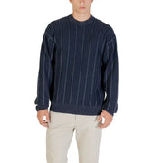 Navy blue striped knit sweater displayed in the product Navy Blue Striped Knit Sweater