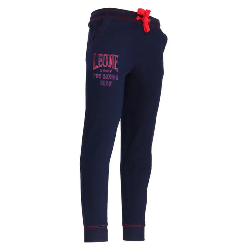 Navy blue sweatpants with a red drawstring displayed in the product image