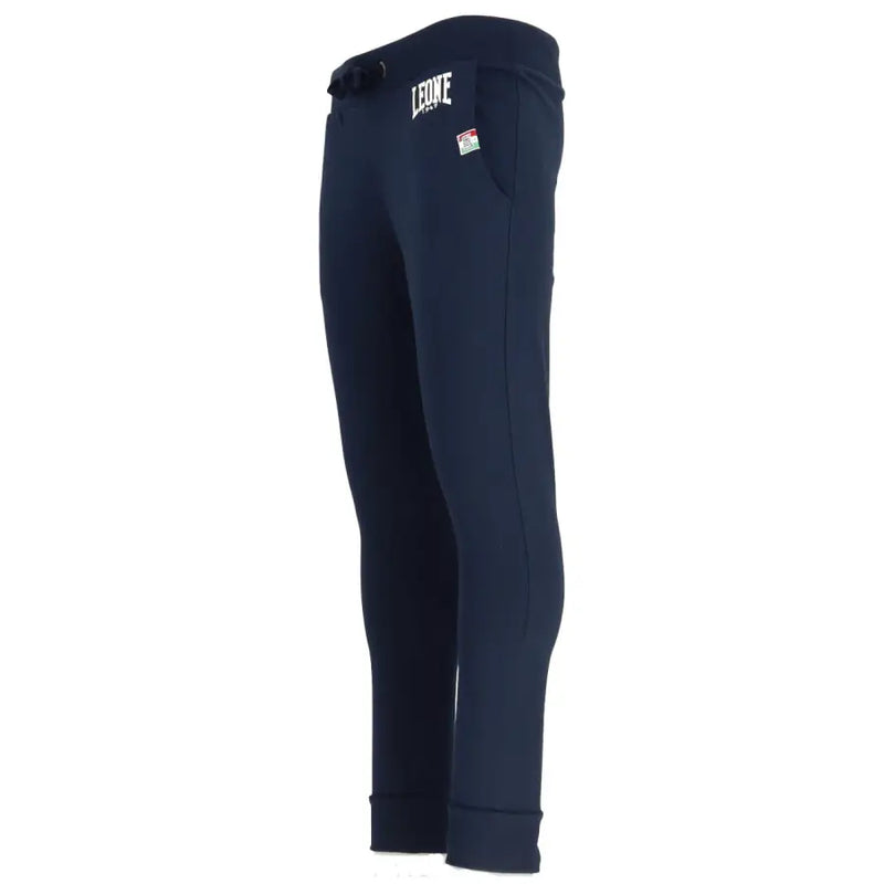 Navy blue leone sweatpants with a drawstring waistband and subtle branding on the thigh in cotton blend material