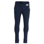 Navy blue leone 1967 jogger pants with white logo and small red tag on thigh in comfortable sweatpants material