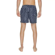 Navy blue swim shorts with white geometric pattern by Nike Swim for men