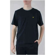Marineblau Lyle & Scott Männer t-shirt mit gelbem Logo und weißem Kragenbesatz