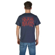 Navy blue T shirt with red lettering displayed in the Navy Blue T Shirt With Red Lettering product
