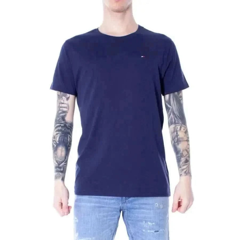 Navy blue Tommy Hilfiger T-shirt on tattooed model from Tommy Hilfiger Men’s Collection