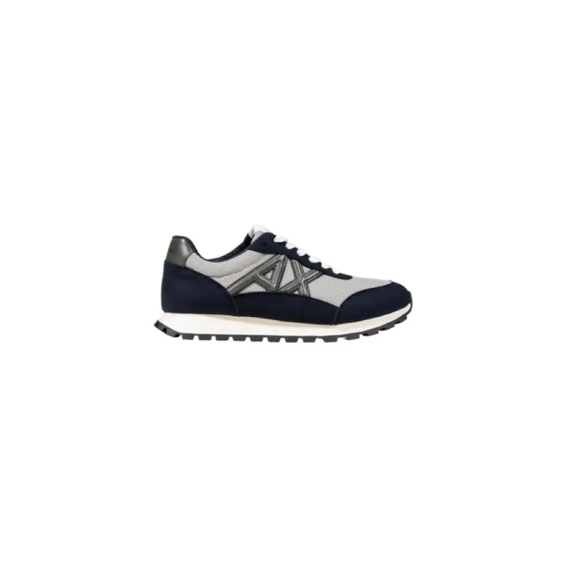 Navy and gray AX Black and White Running Sneaker displayed in a product image