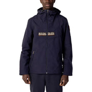 Navy hooded jacket with mesh lining, stylish outdoor clothing for men