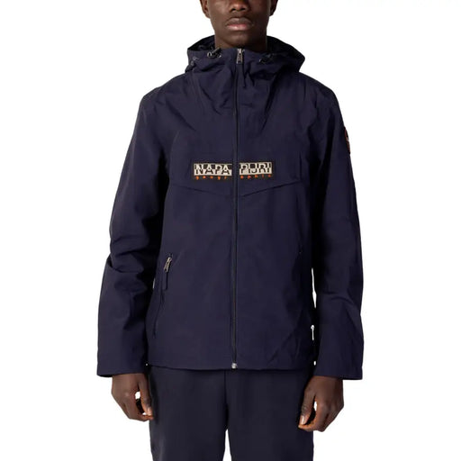 Navy hooded jacket with mesh lining, stylish outdoor clothing for men