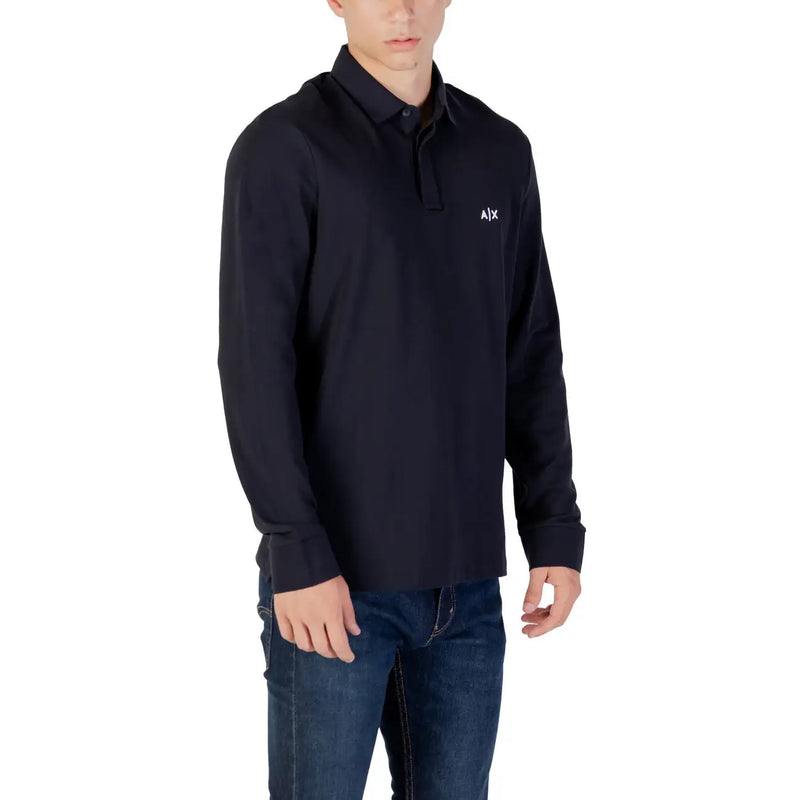 Black long sleeved polo shirt with a subtle white aix logo on the chest in a navy long sleeved polo shirt product image