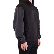 Neil Barrett Herren-Kapuzenpullover aus schwarzer Baumwolle mit dunkelgrauen Ärmeln und dezentem Blitzmotiv auf der Brust