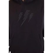 Neil Barrett Herren-Kapuzenpullover aus schwarzer Baumwolle mit dezentem dreifachem Blitzmotiv auf der Brust