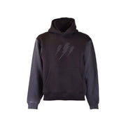 Schwarzer Herren-Kapuzenpullover von Neil Barrett aus Baumwolle mit dunkelgrauen Ärmeln und gesticktem Blitzmotiv auf der Brust