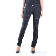 Neil Barrett women black denim jeans with silver leg zippers button fly and front and back pockets for fall winter