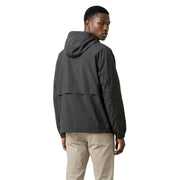 New Balance men blazer black nylon hooded zip jacket with dark gray sleek design and subtle seam detailing